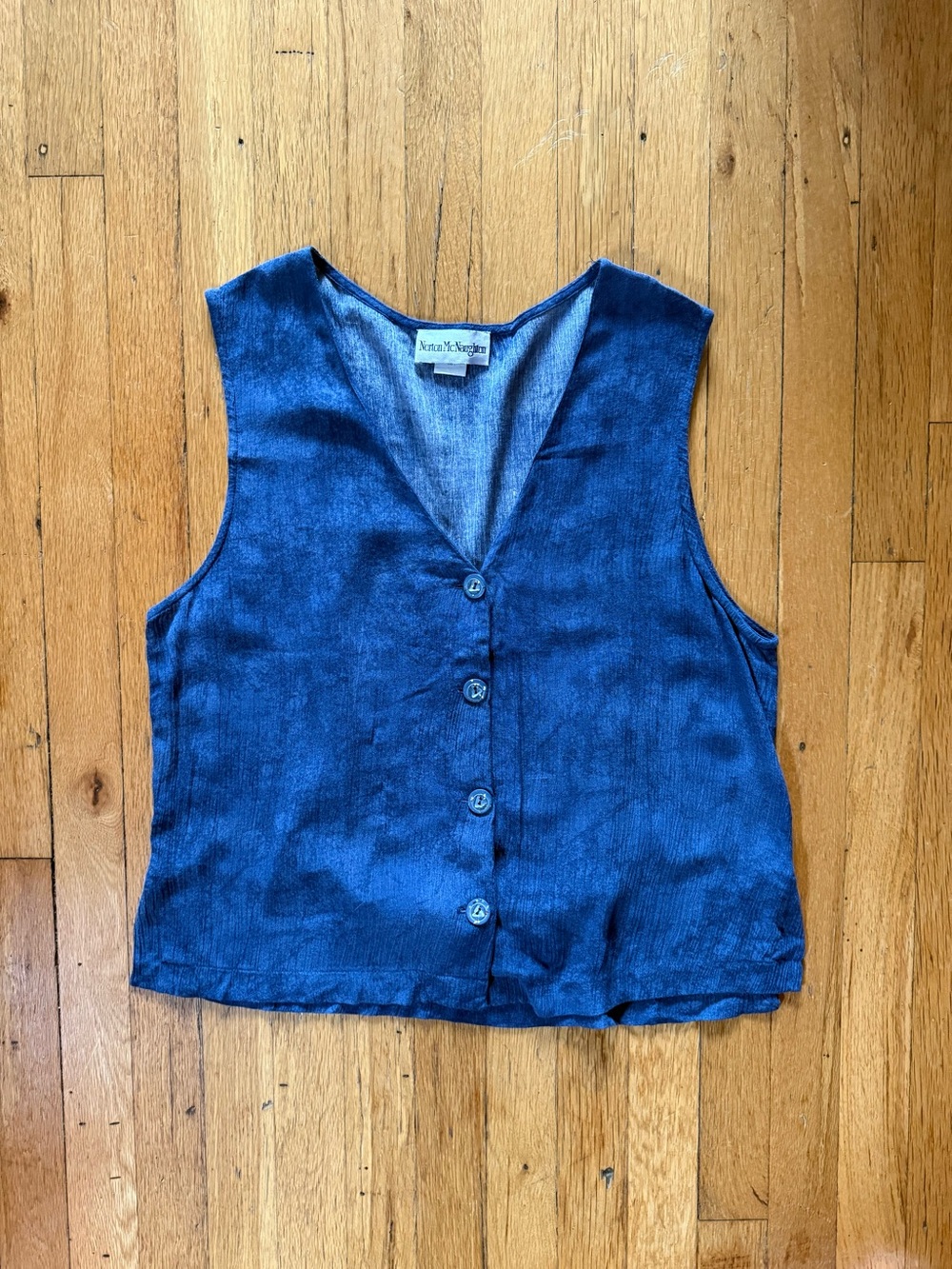 Norton McNaughton Deep Blue Button-Front Sleeveless Top